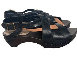 Jax & Bard Leather Wood Sandal Clog Womens 38 Black Brown Sling Back Studs Boho